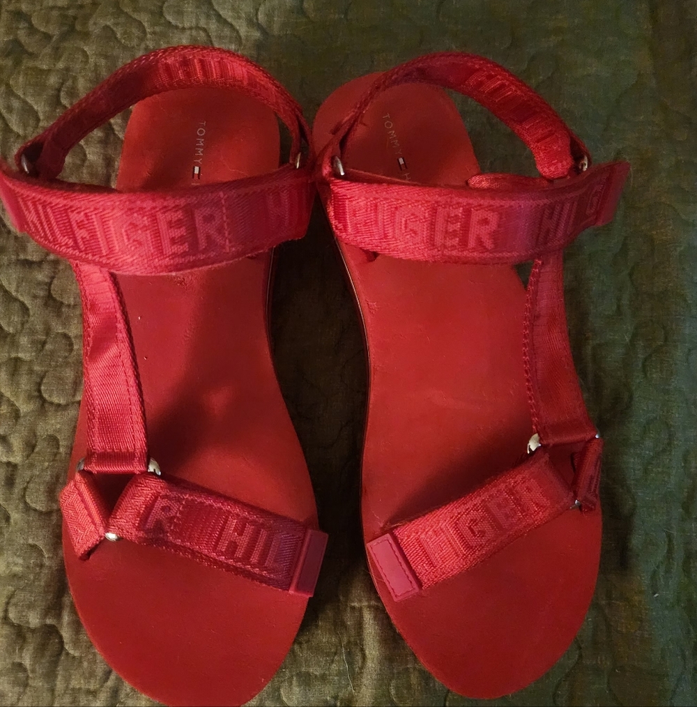 Tommy Hilfiger Bold Red Sandals Womens Size 10